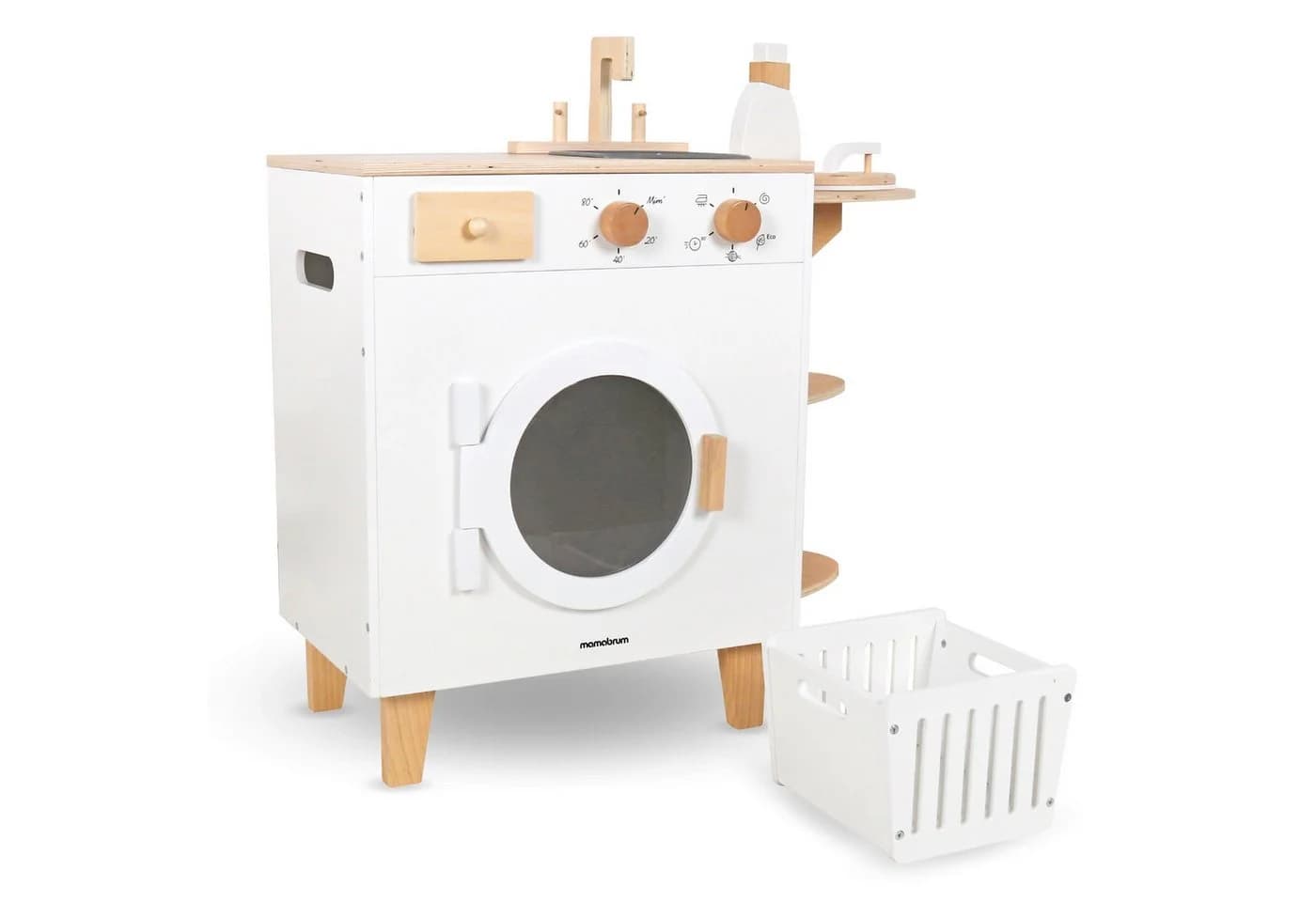 Mamabrum Kinder-Waschmaschine aus Holz – Spielset mit Bügeleisen und Wäschekorb - Bild 4