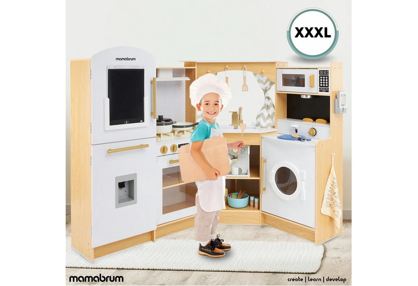 Mamabrum Spielküche Holz Interaktiv mit LED-Beleuchtung