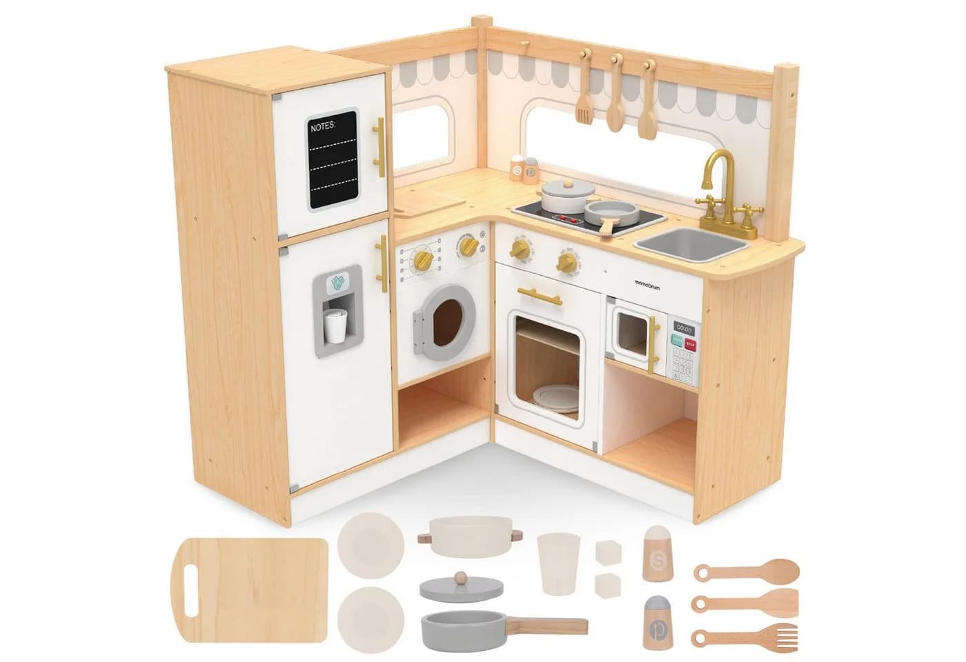 Mamabrum Spielküche Kinderküche aus Holz - Interaktives Küchen-Set Beige - Bild 2