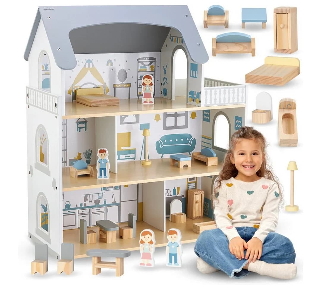 Mamabrum Puppenhaus Großes Holzspielzeug mit Zubehör und Figuren - Bild 2