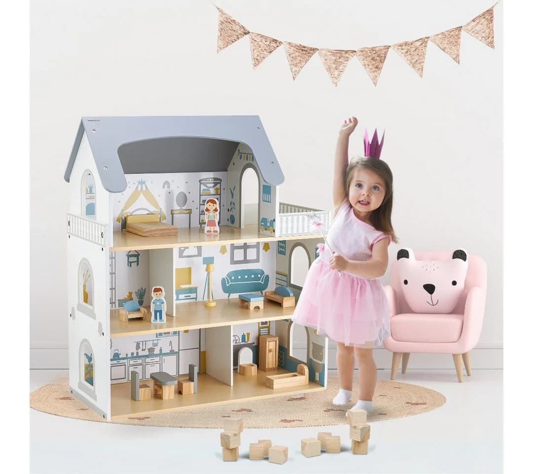 Mamabrum Puppenhaus Großes Holzspielzeug mit Zubehör und Figuren - Bild 4