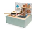 Mamabrum Kinder-Küchenset Faltbare Holz-Spielküche mit Kochzubehör Beige/Grün Bild 1