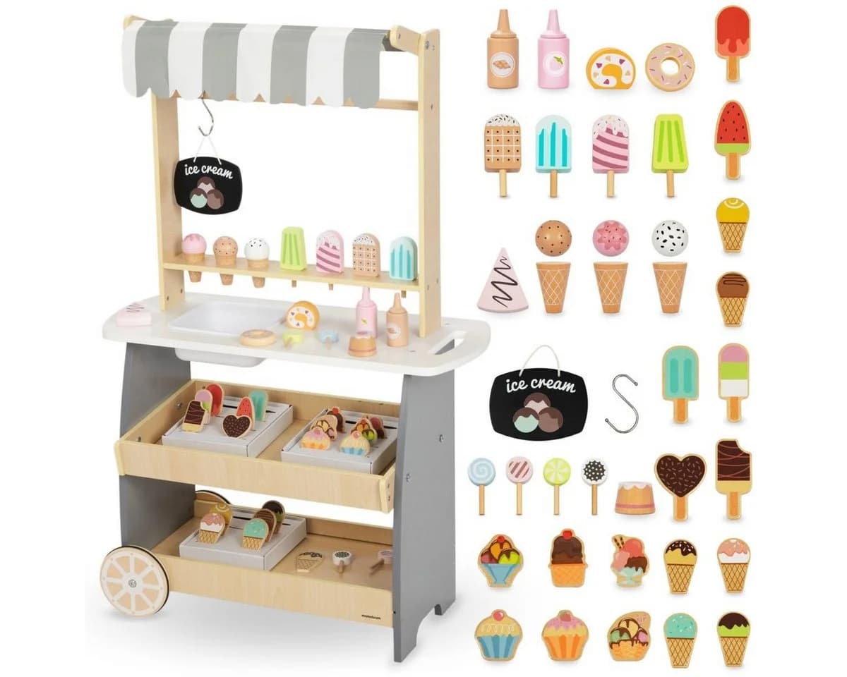 Mamabrum Kinder-Küchenset Holz-Eiswagen auf Rädern Bunt - Bild 2