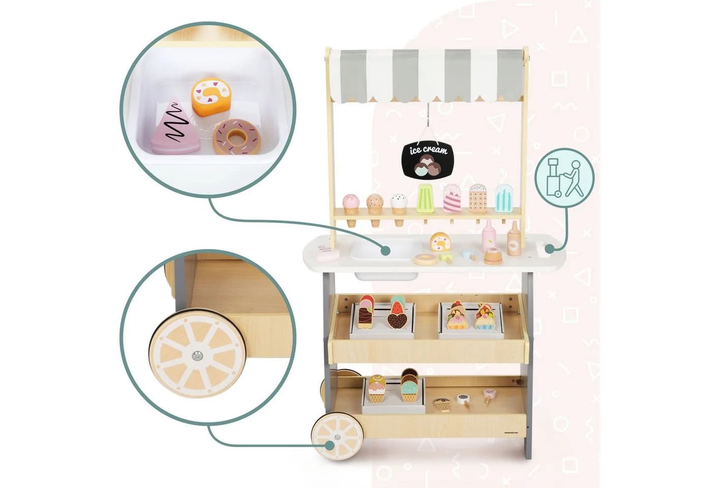Mamabrum Kinder-Küchenset Holz-Eiswagen auf Rädern Bunt - Bild 3