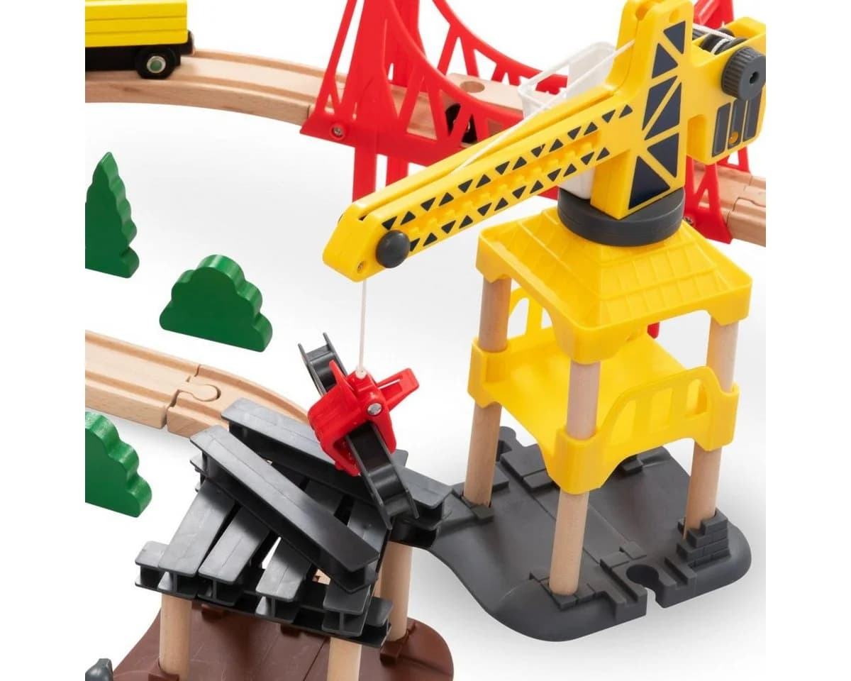 Mamabrum Holzeisenbahn-Set mit Flughafen, Kran & Elektro-Lok - Bild 3