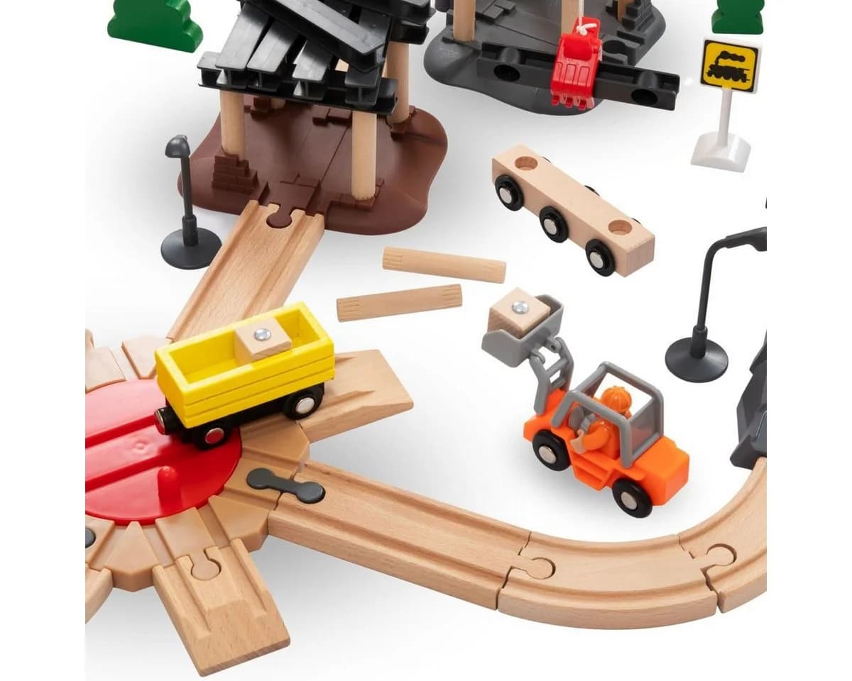 Mamabrum Holzeisenbahn-Set mit Flughafen, Kran & Elektro-Lok - Bild 4