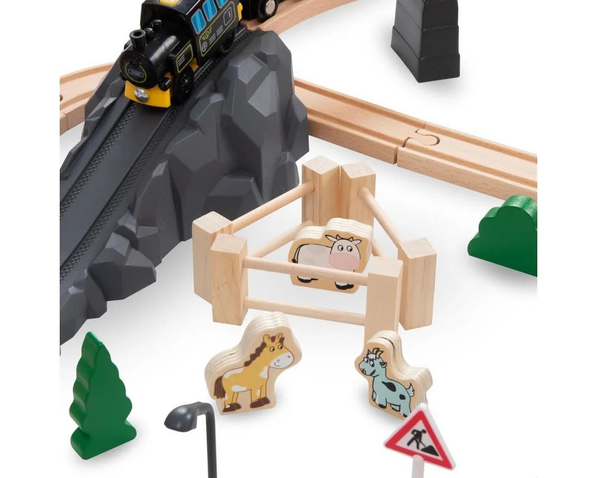 Mamabrum Holzeisenbahn-Set mit Flughafen, Kran & Elektro-Lok - Bild 5
