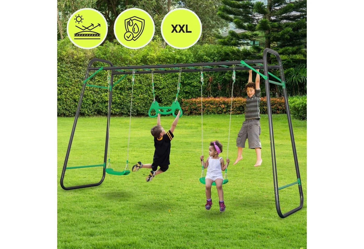 HyperMotion Gartenschaukel XXL mit 2 Sitzen, Trapez & Hangelleiter