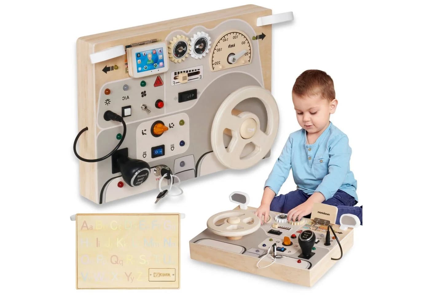 Mamabrum Montessori Lernspielzeug Holz Busy Board mit Lenkrad - Bild 2