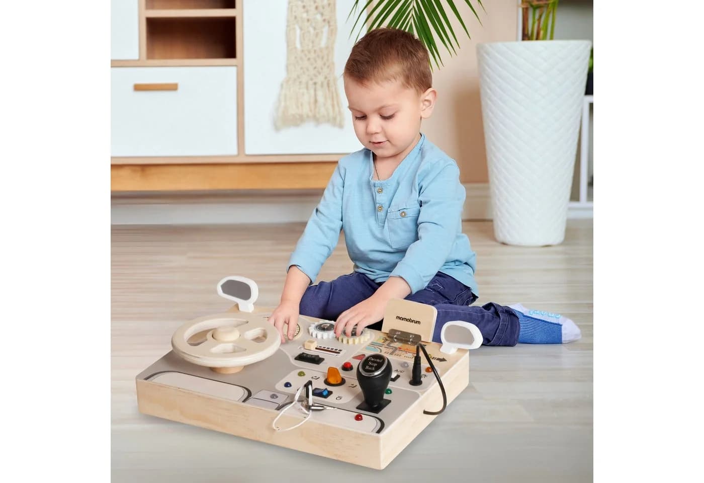 Mamabrum Montessori Lernspielzeug Holz Busy Board mit Lenkrad - Bild 3