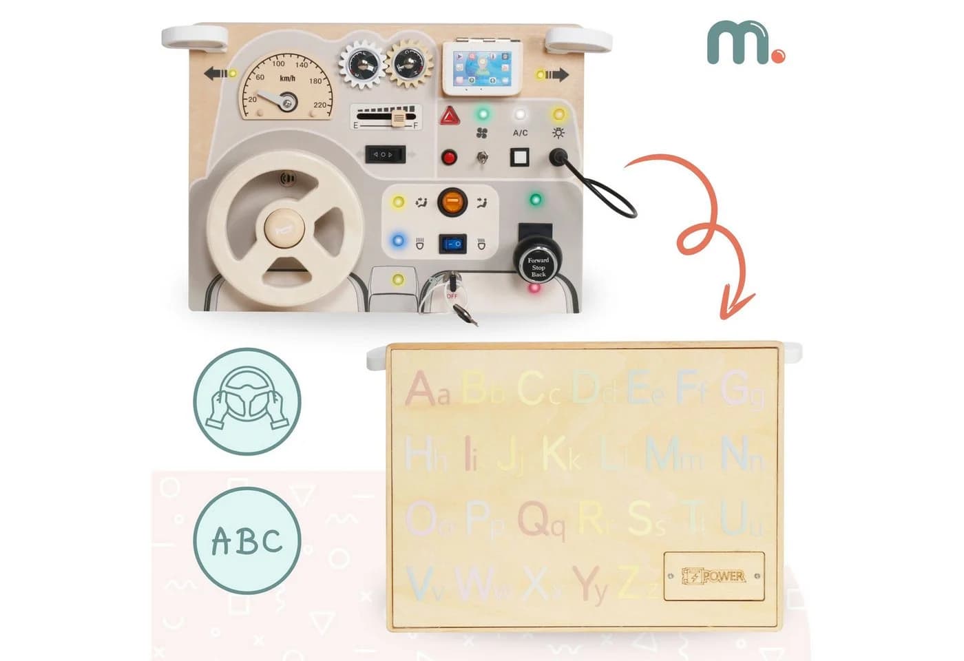 Mamabrum Montessori Lernspielzeug Holz Busy Board mit Lenkrad - Bild 5