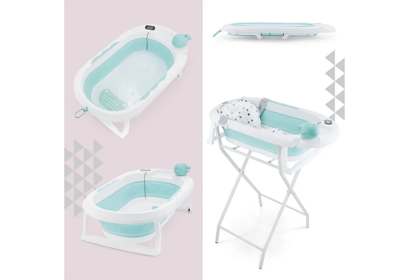 Moby-System Babybadewanne faltbar mit Thermometer und Ständer Mint - Bild 2
