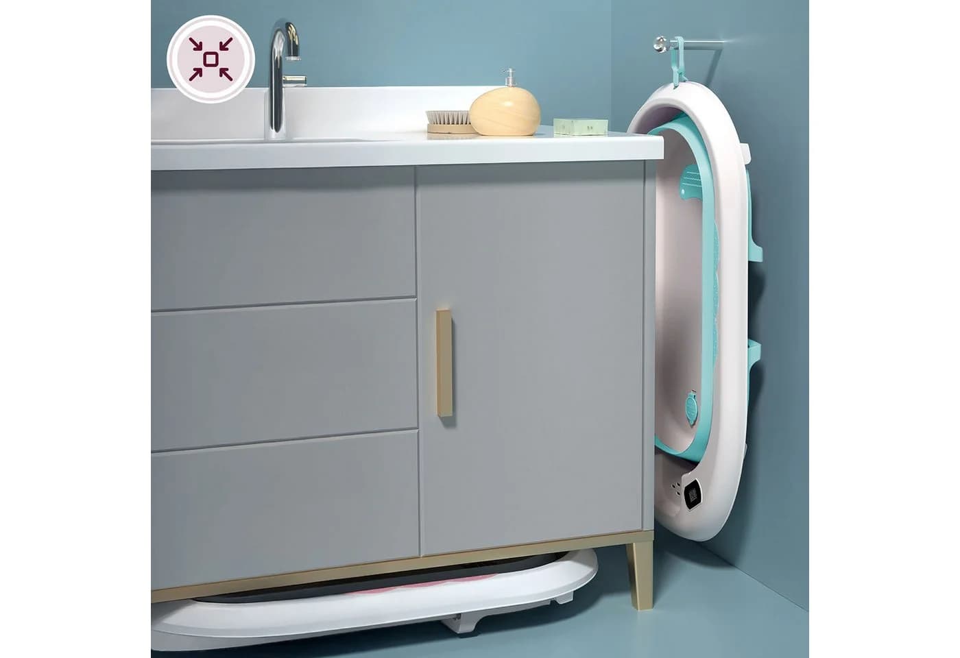 Moby-System Babybadewanne faltbar mit Thermometer und Ständer Mint - Bild 4