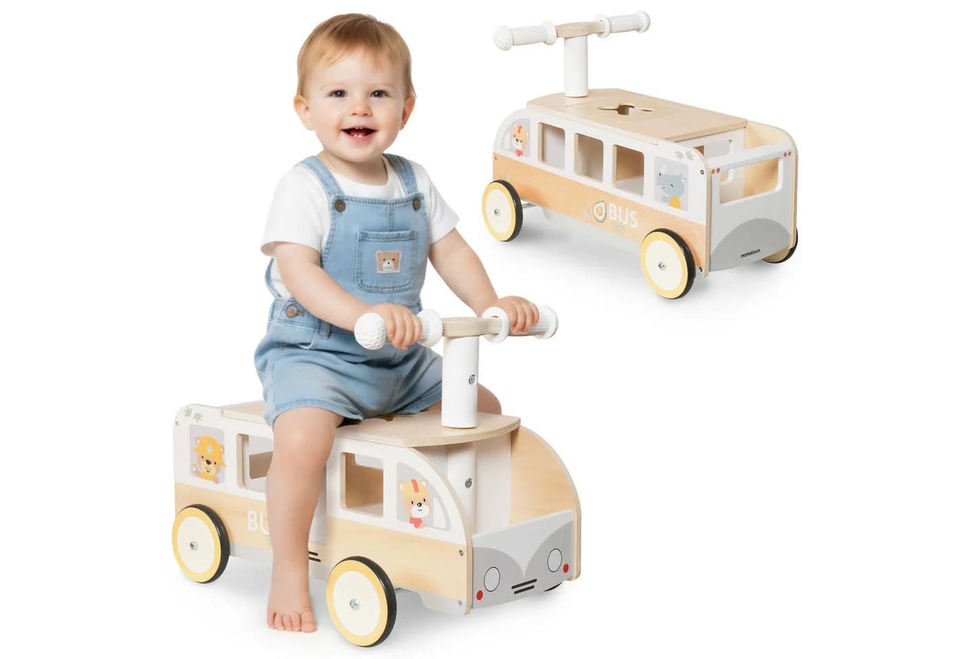 Mamabrum Rutschauto aus Holz Bus mit Stauraum & Lenkrad - Bild 2