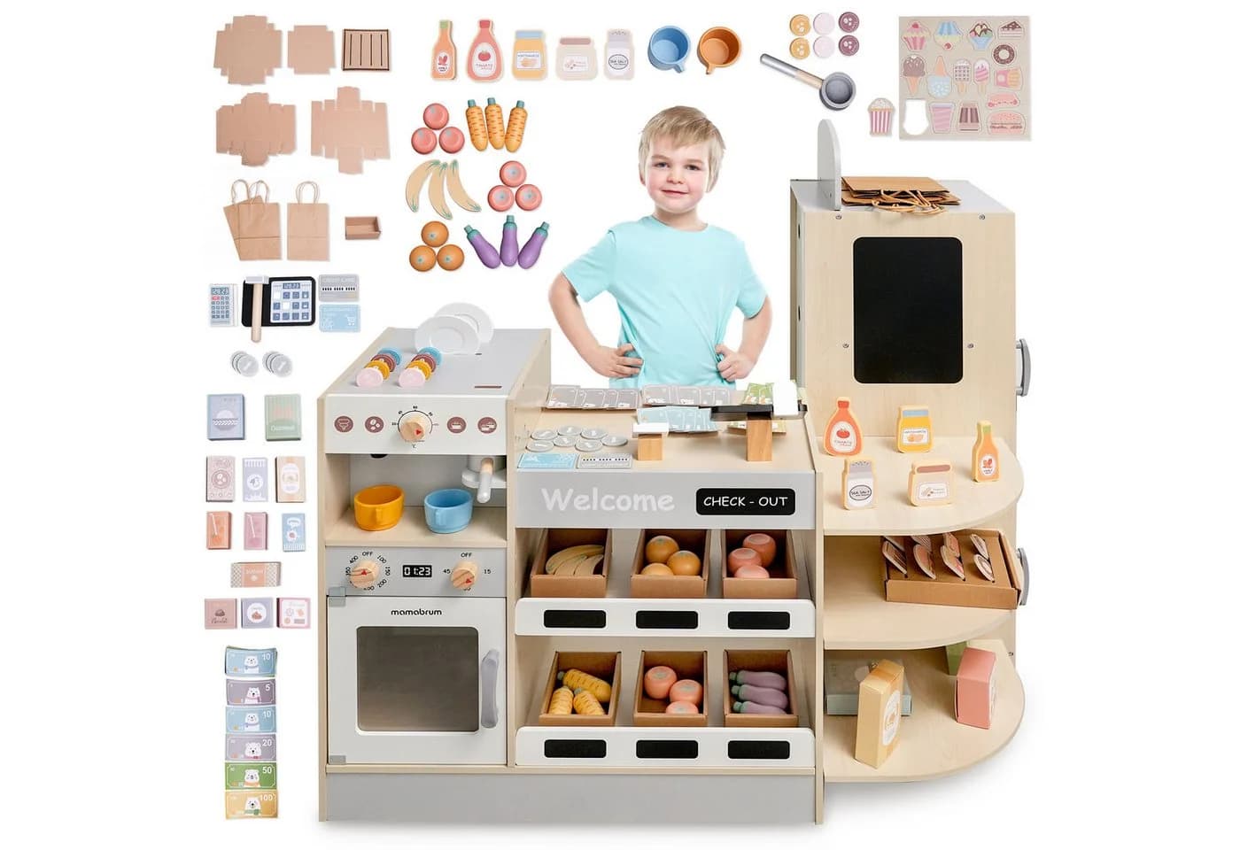 Mamabrum Kinder Holzeckladen mit Bar & Zubehör 106 Teile - Bild 2