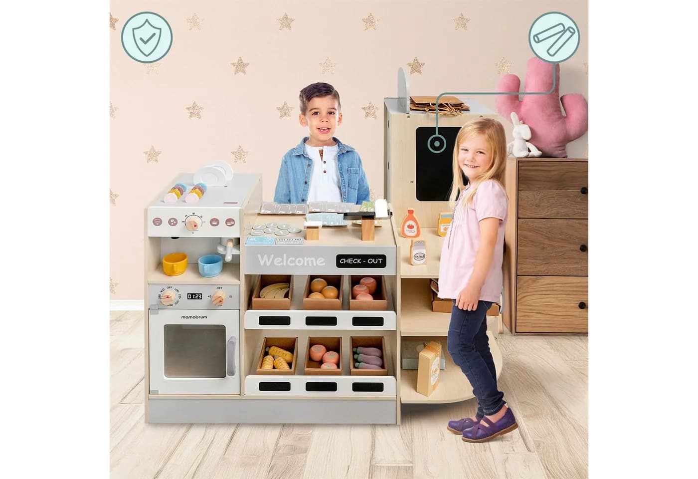 Mamabrum Kinder Holzeckladen mit Bar & Zubehör 106 Teile - Bild 4
