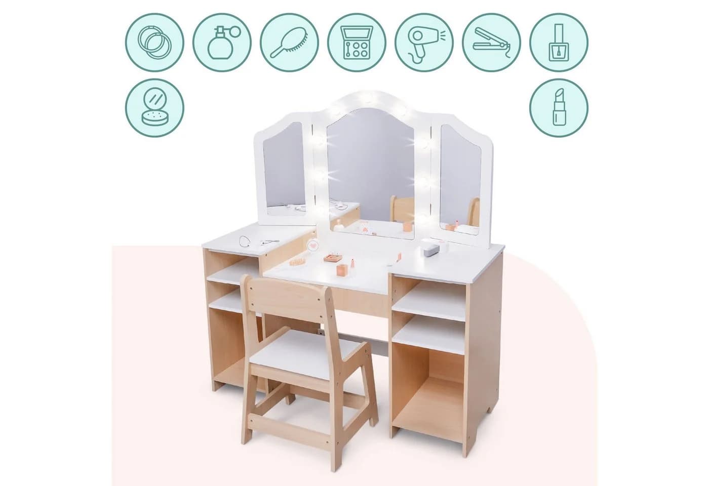 Mamabrum 2in1 Schminktisch mit LED-Licht & Stuhl
