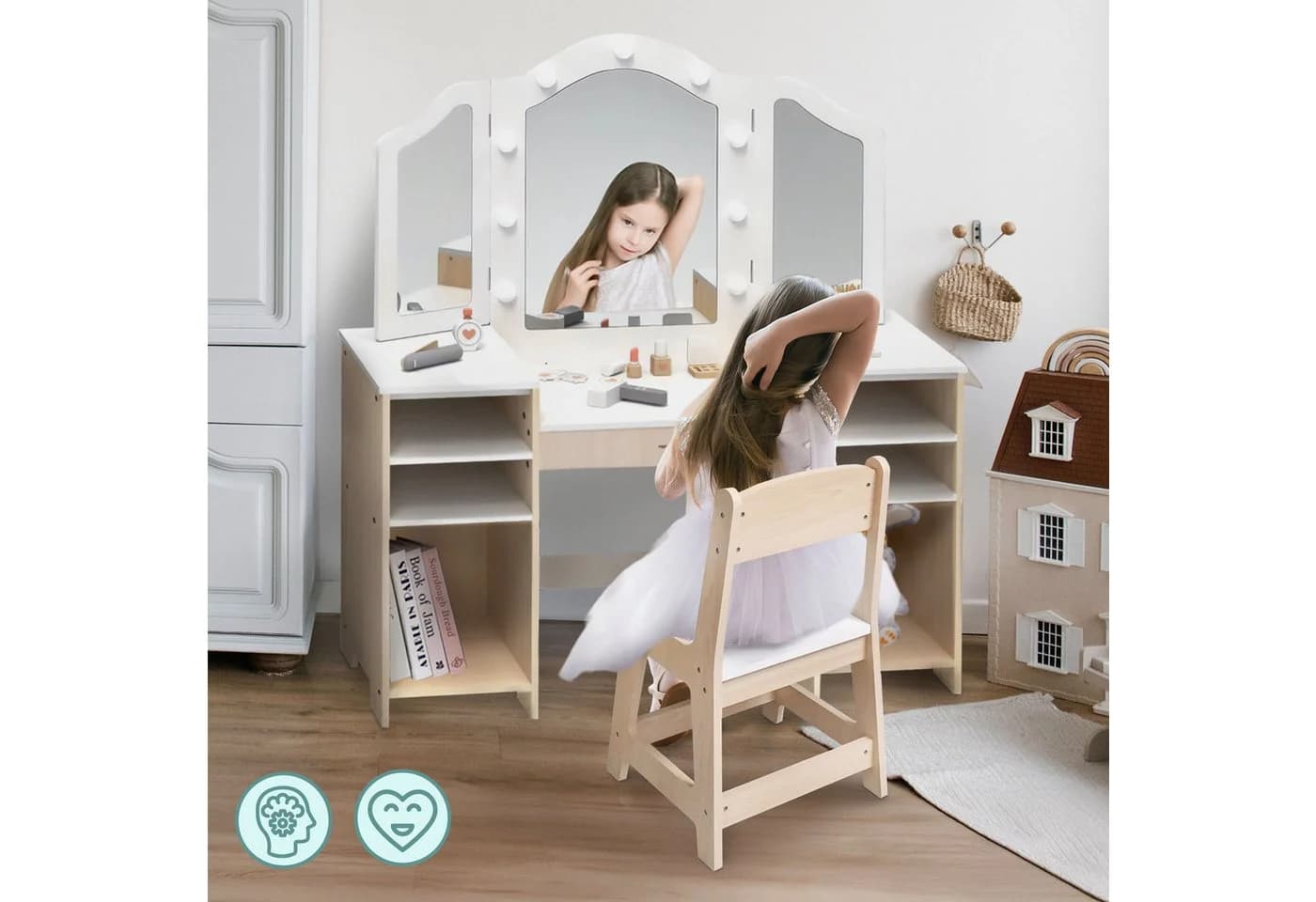 Mamabrum 2in1 Schminktisch mit LED-Licht & Stuhl - Bild 3