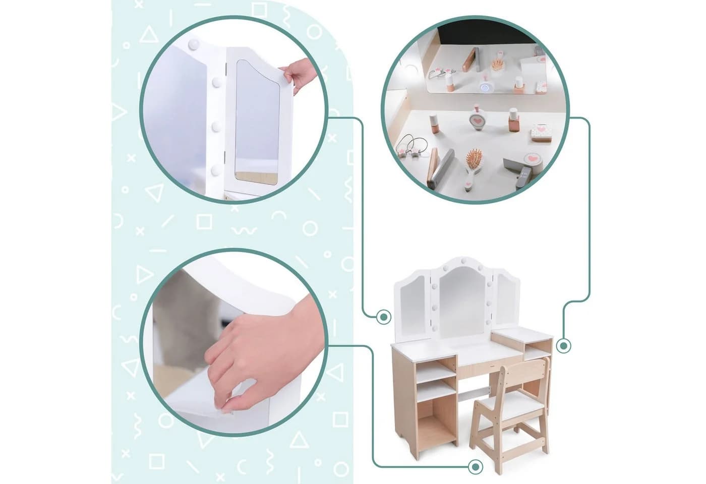 Mamabrum 2in1 Schminktisch mit LED-Licht & Stuhl - Bild 4