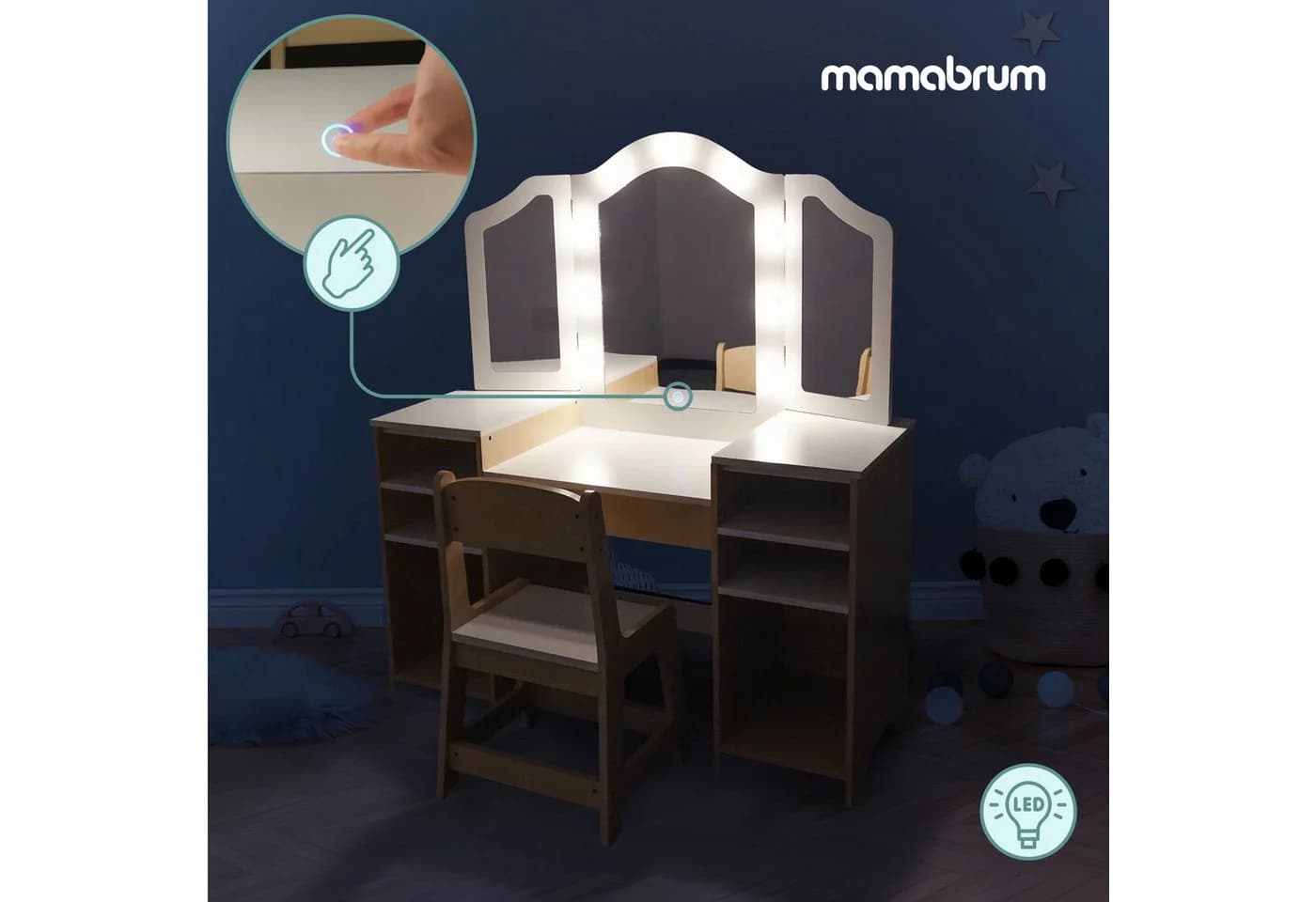 Mamabrum 2in1 Schminktisch mit LED-Licht & Stuhl - Bild 5