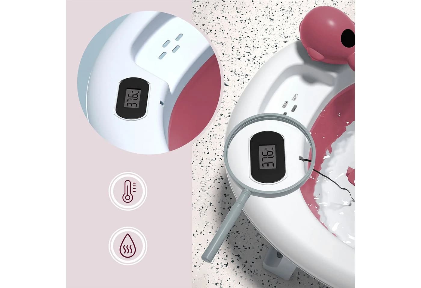 Moby-System Faltbare Babybadewanne mit Thermometer Altrosa