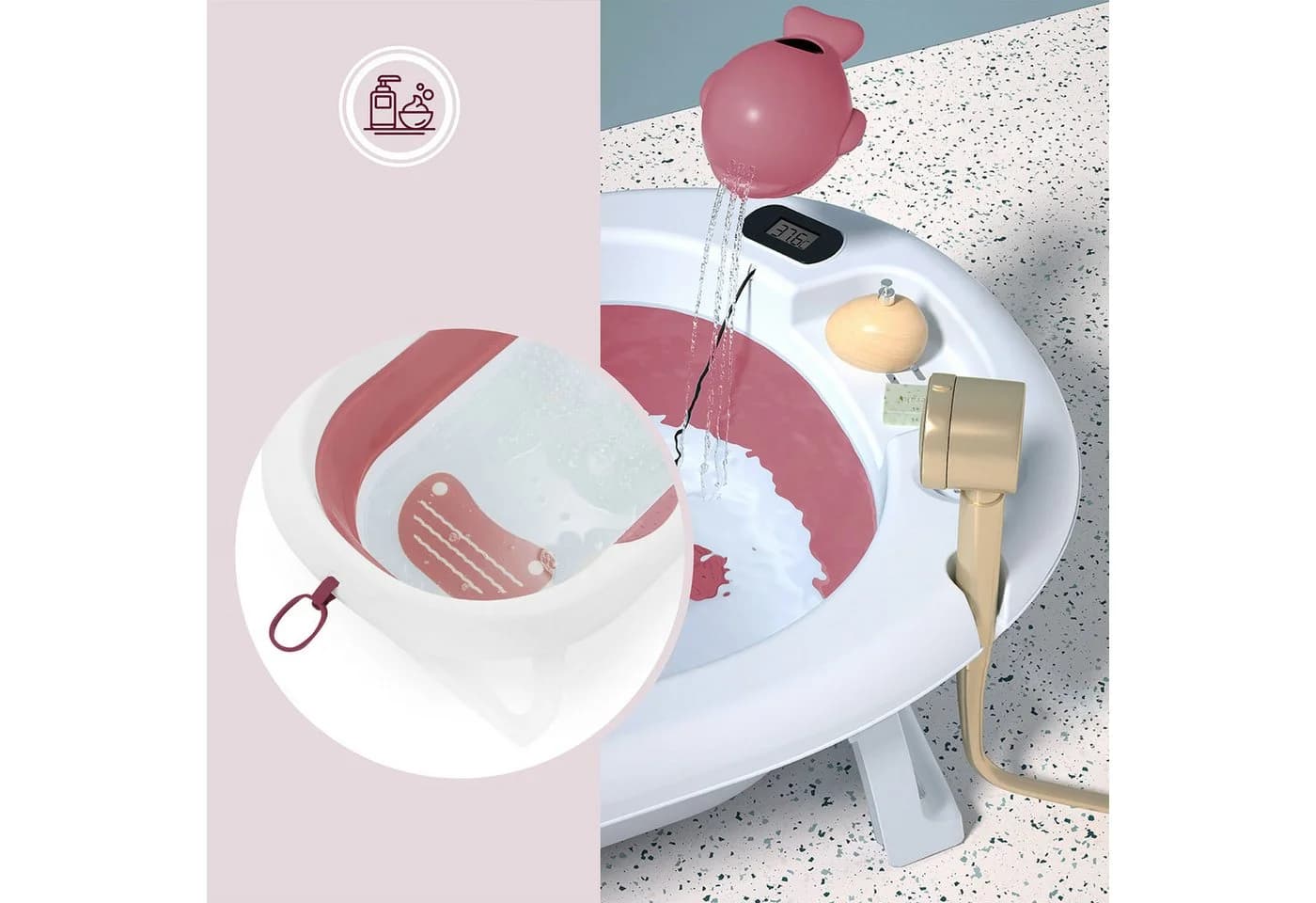 Moby-System Faltbare Babybadewanne mit Thermometer Altrosa - Bild 3