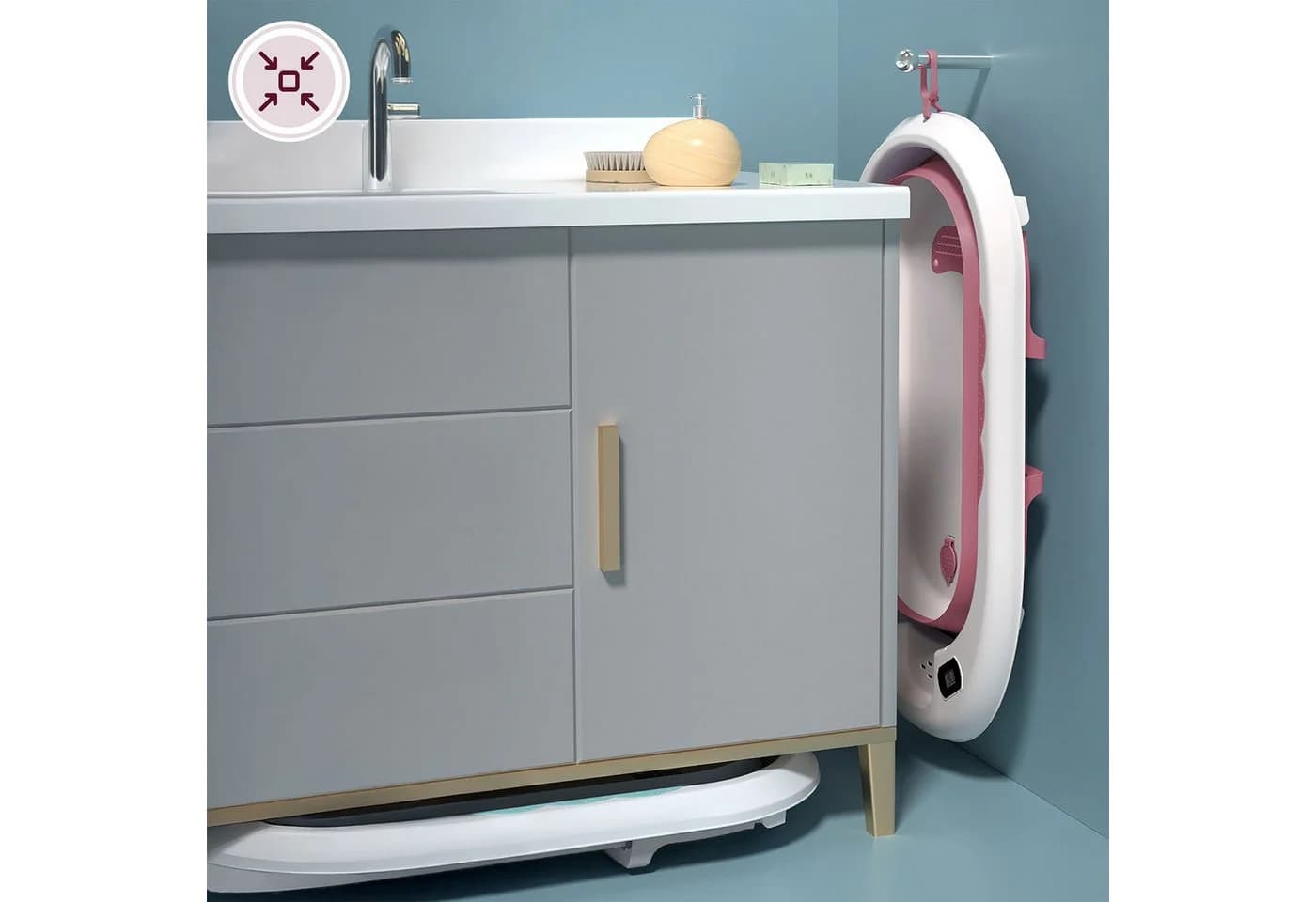 Moby-System Faltbare Babybadewanne mit Thermometer Altrosa - Bild 4