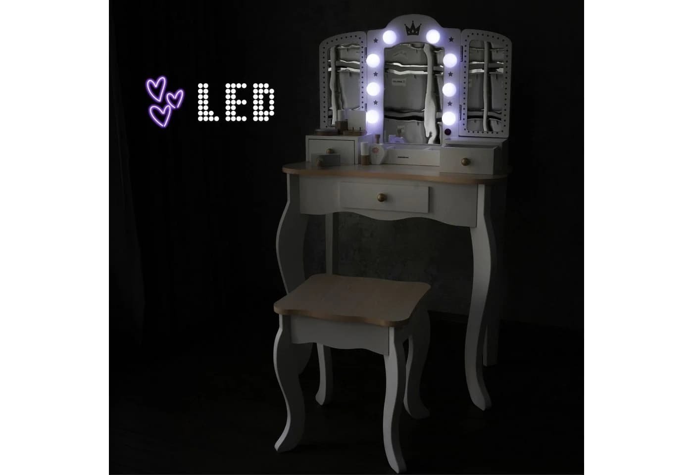 Mamabrum 2in1 Kinder-Schminktisch LED Licht Modern Barock - Bild 5
