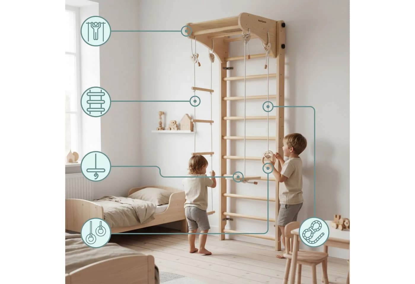 Mamabrum Kletterwand Holz für Kinder mit Zubehör - Bild 3