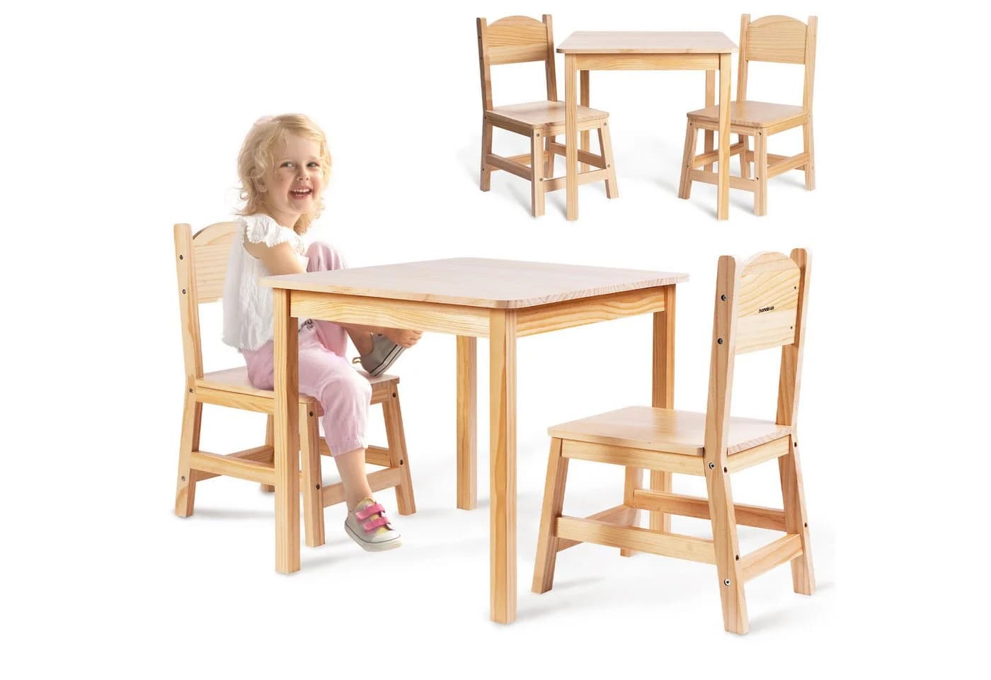 Mamabrum Kinder-Tisch mit 2 Stühlen Kiefernholz Set ab 3 Jahre - Bild 2