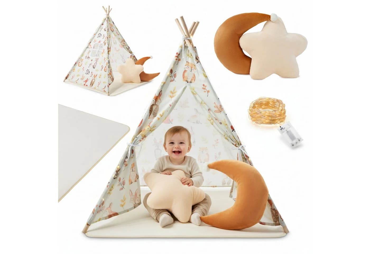 Mamabrum Kinder Tipi Zelt mit Matte, Kissen und LED - Bild 2