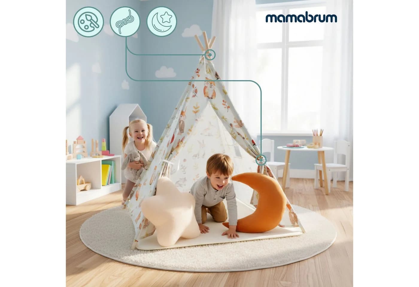 Mamabrum Kinder Tipi Zelt mit Matte, Kissen und LED - Bild 4