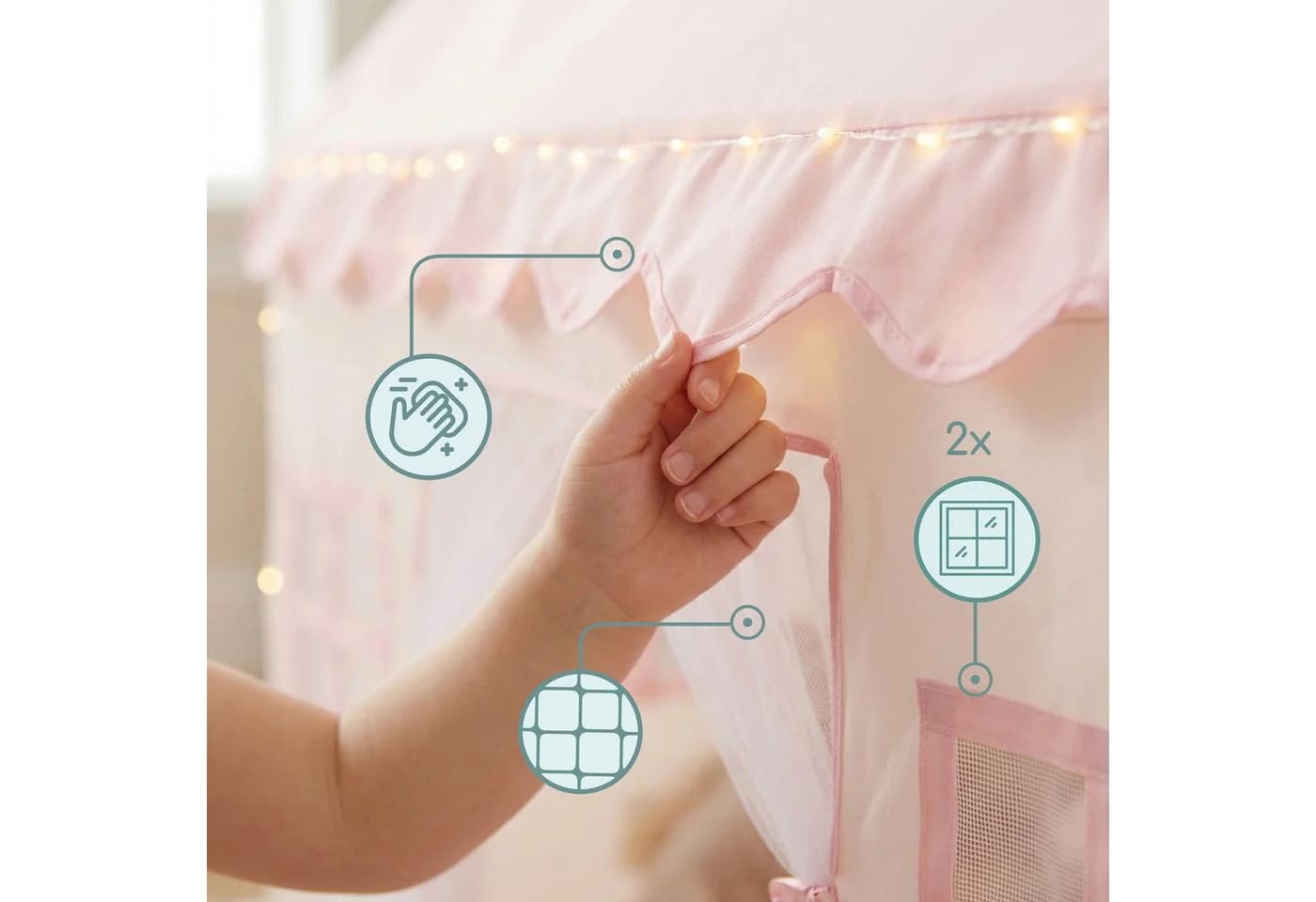 Mamabrum Kinderzelt XXL mit LED Lichterkette Rosa Beige - Bild 4