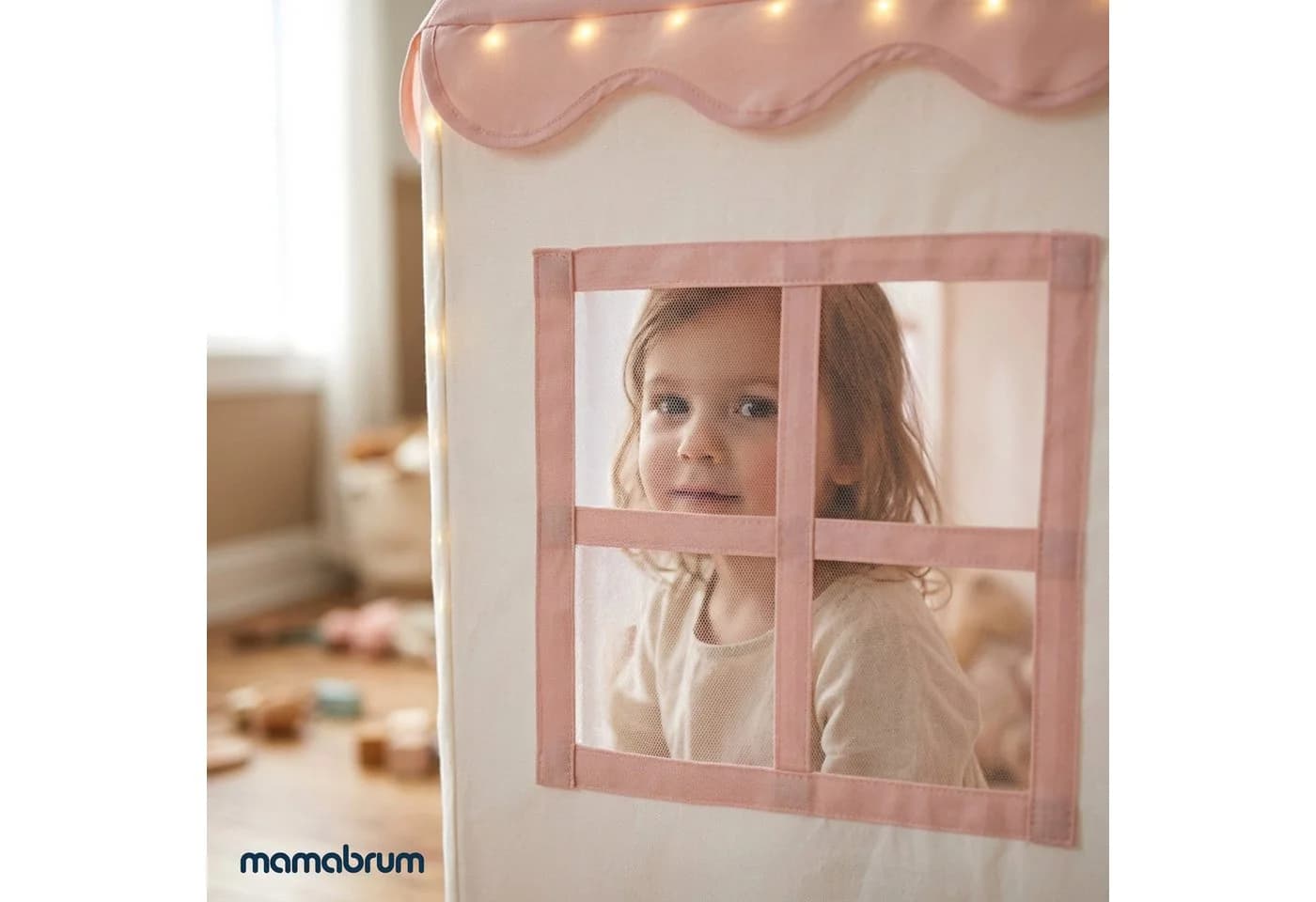 Mamabrum Kinderzelt XXL mit LED Lichterkette Rosa Beige - Bild 5