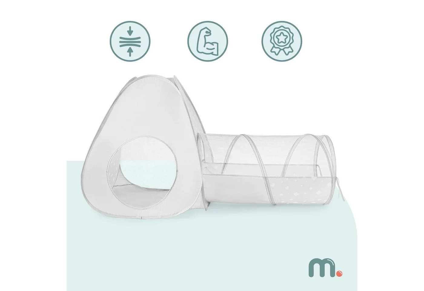 Mamabrum Spielzelt mit Tunnel Pop-Up Kinderzelt Grau Weiß
