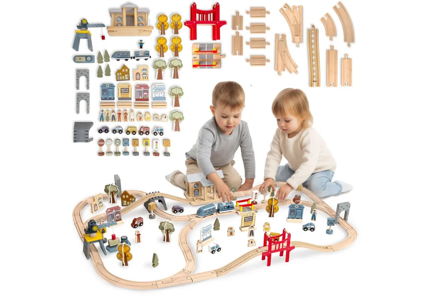 Mamabrum Stadt-Holzeisenbahn mit Elektrozug & Kran - Bild 2