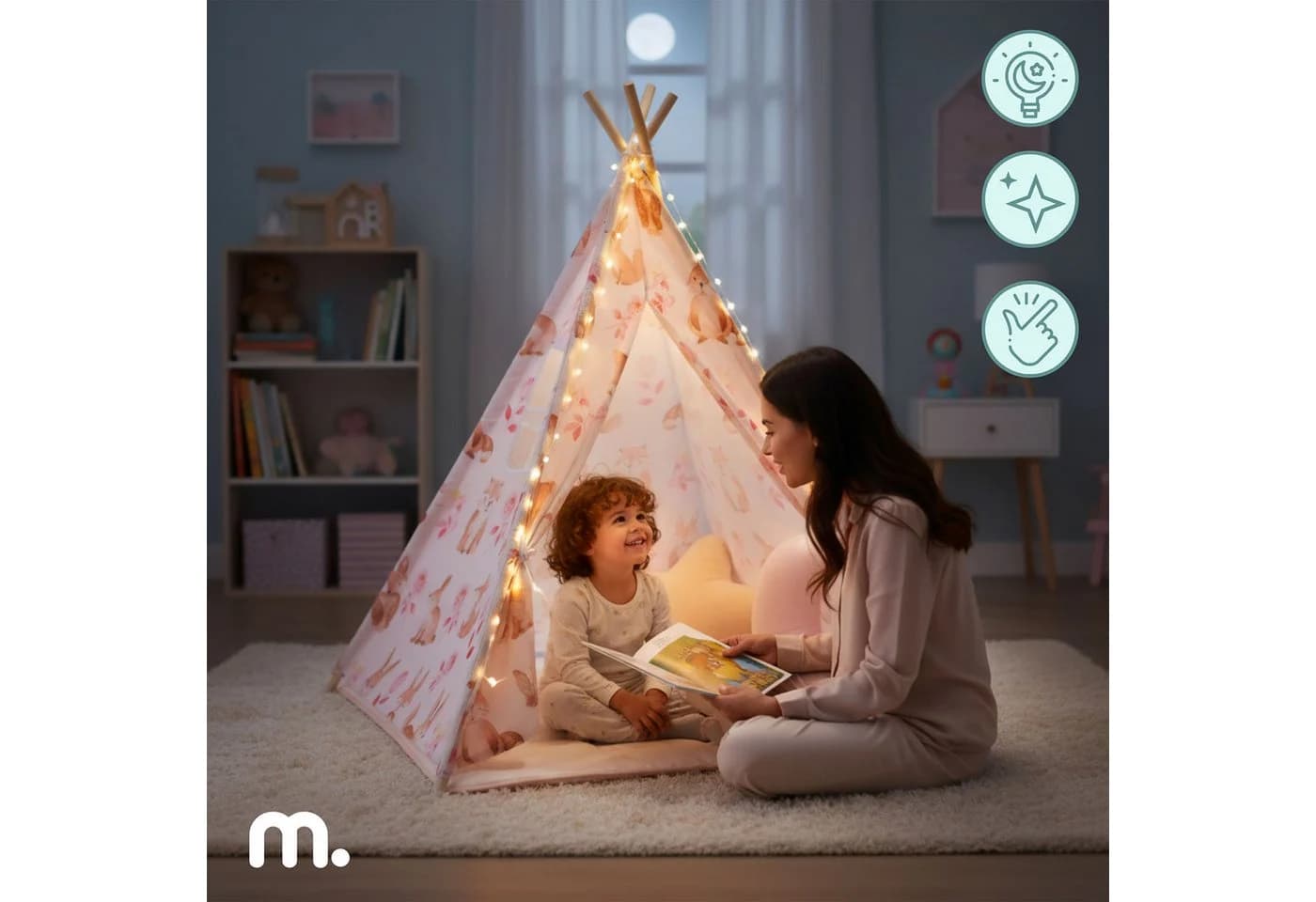 Mamabrum Kinder Tipi Zelt Rosa mit Matte, Kissen und LED - Bild 5