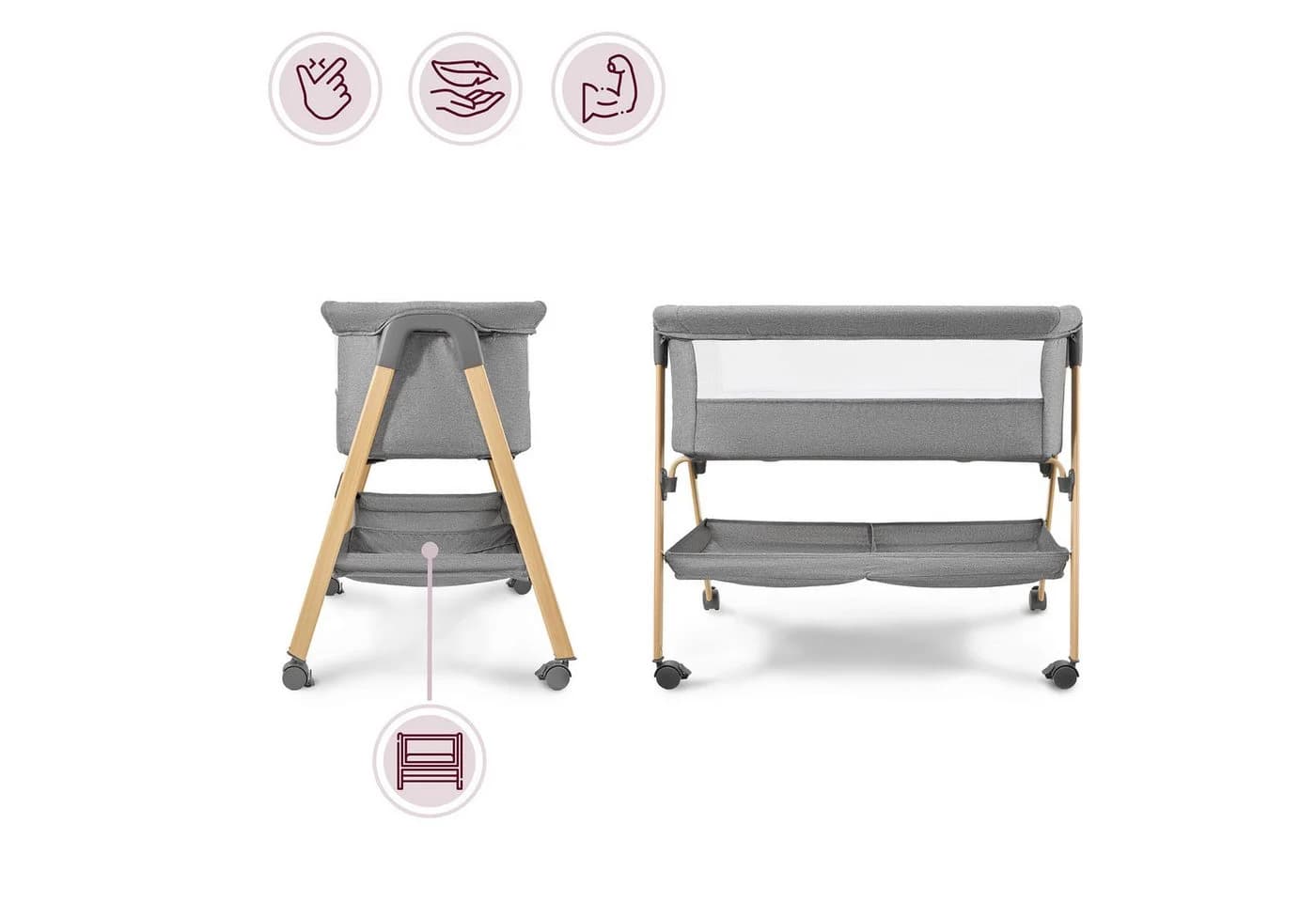 Moby-System Baby-Reisebett Babybett mit Matratze & Rollen – klappbar, grau - Bild 4