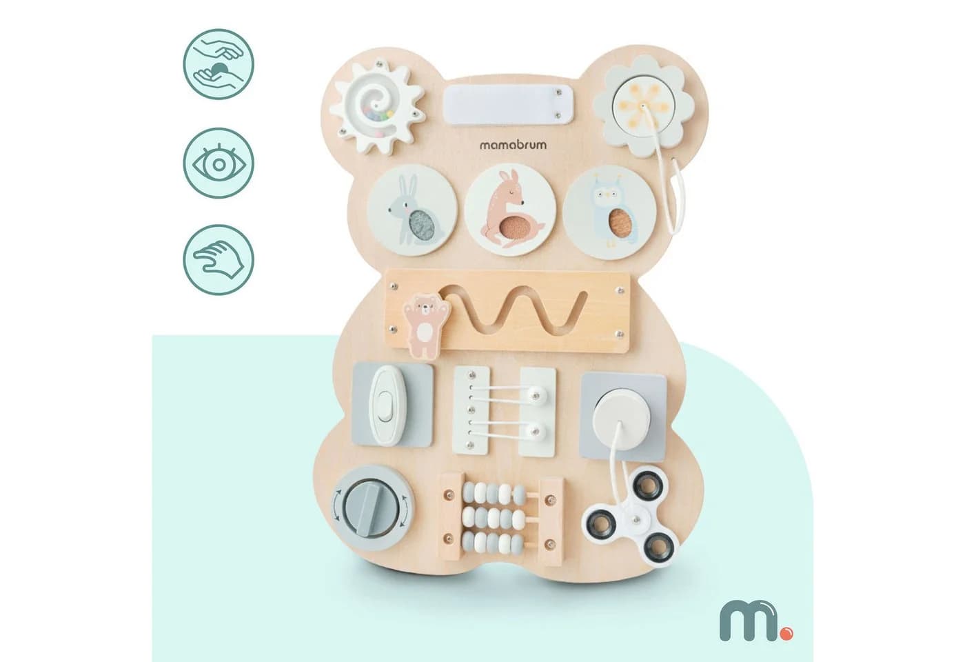 Mamabrum Montessori Busy Board Holz Teddy Motorik & Sensorik