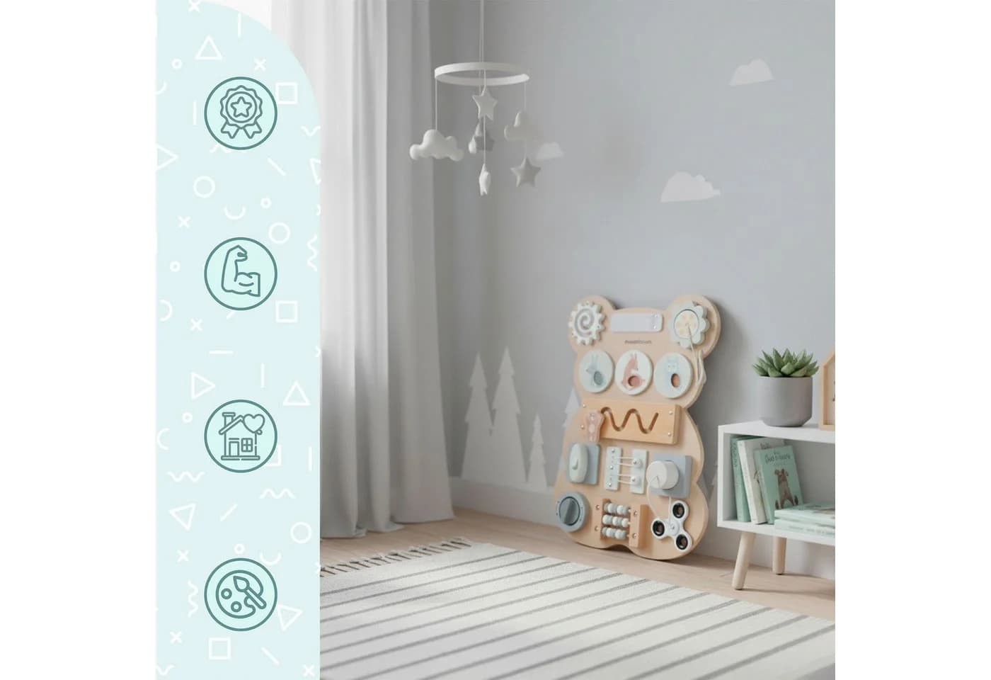 Mamabrum Montessori Busy Board Holz Teddy Motorik & Sensorik - Bild 4