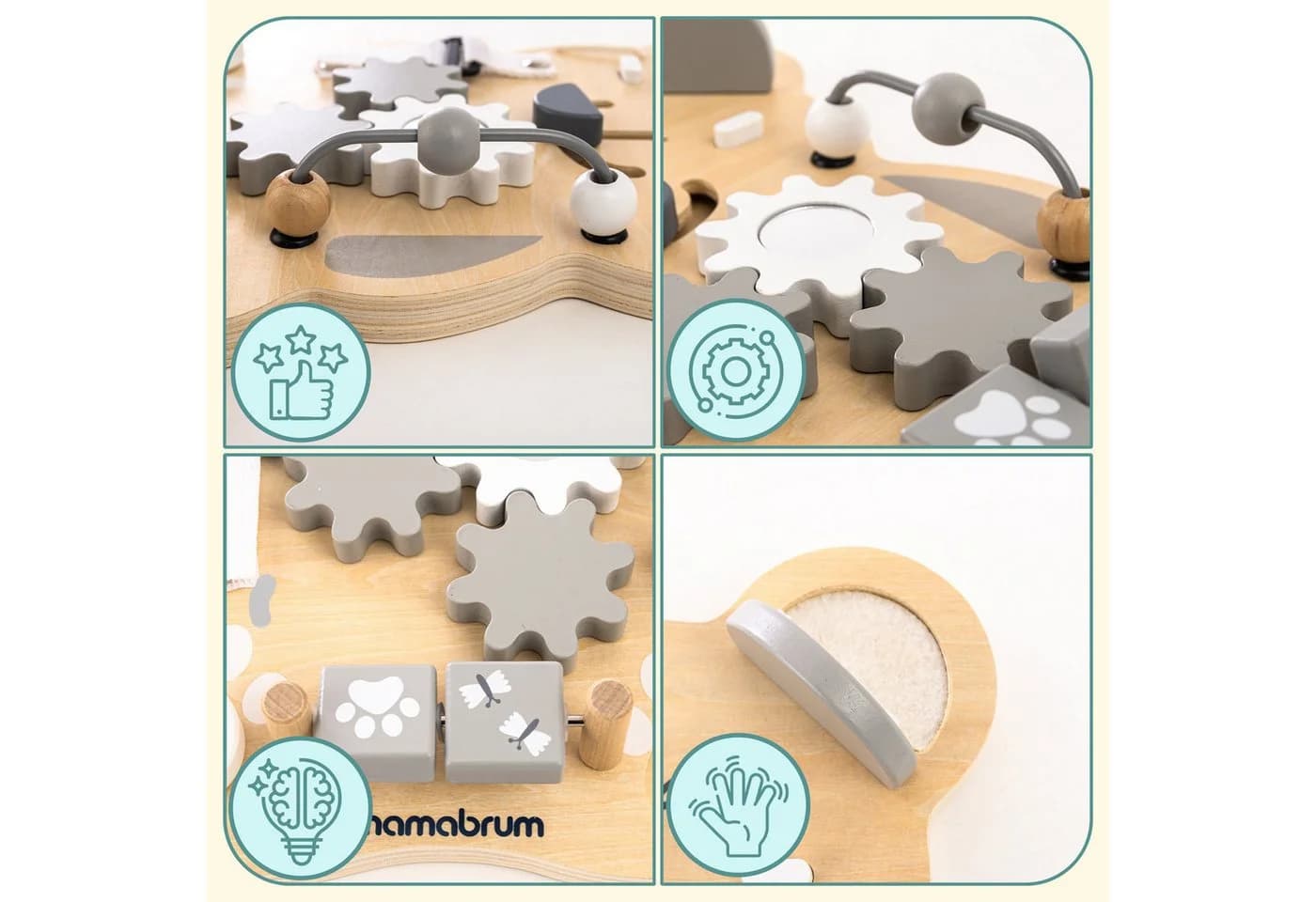 Mamabrum Motorikbrett Montessori Busy Board Holz 10in1 Lernspielzeug - Bild 5