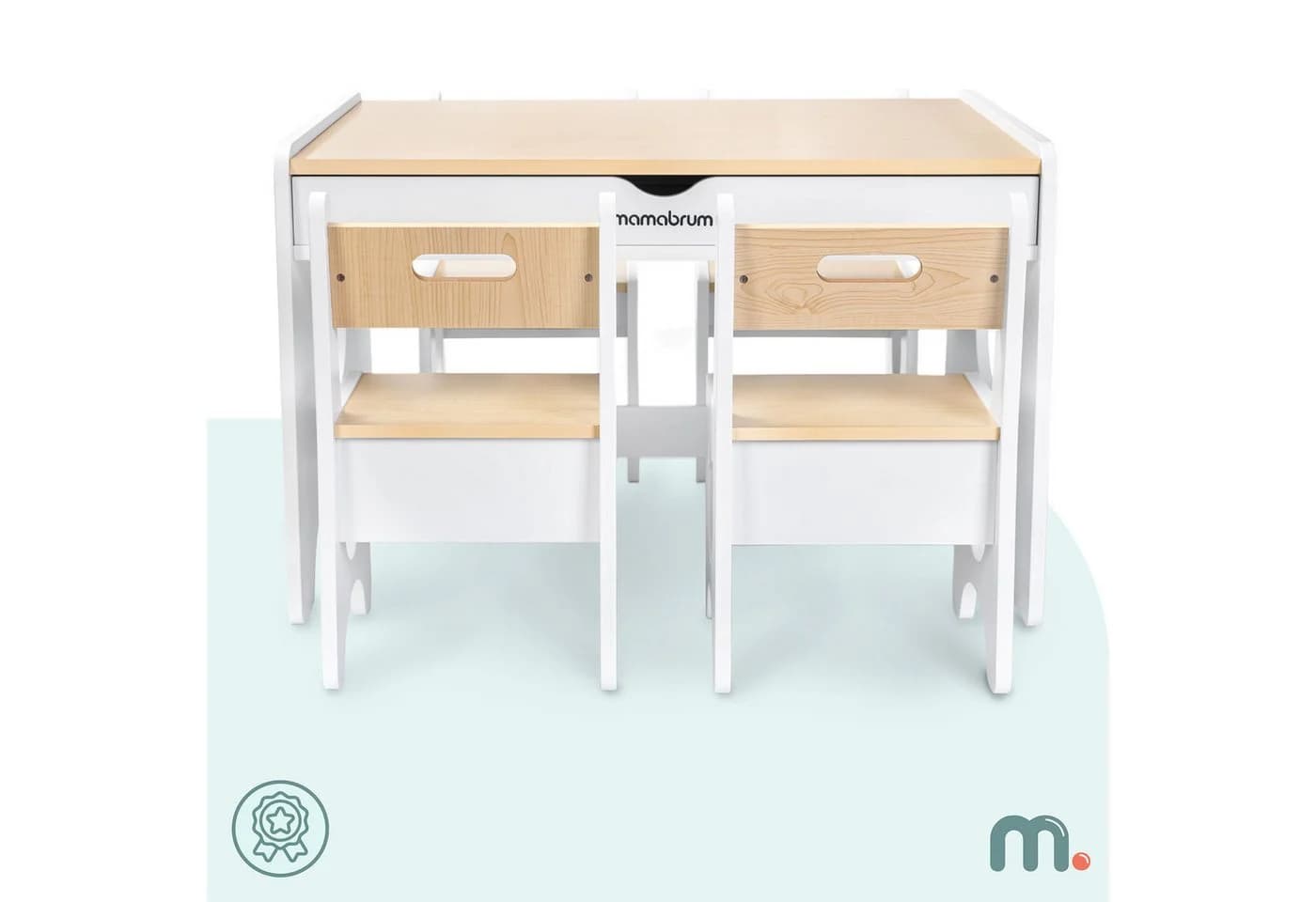 Mamabrum Kindertisch Set mit 4 Stühlen Holz weiß
