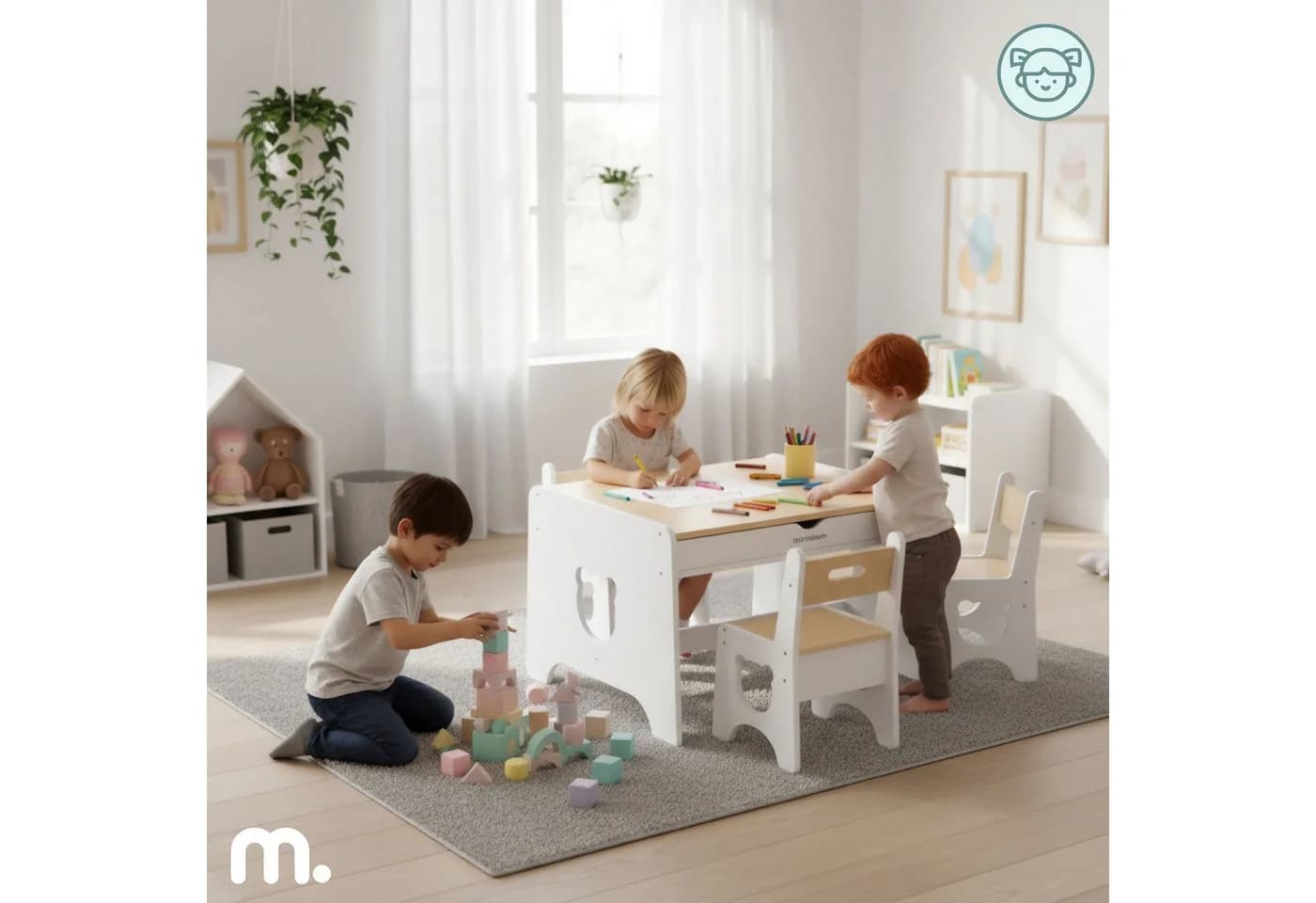Mamabrum Kindertisch Set mit 4 Stühlen Holz weiß - Bild 5
