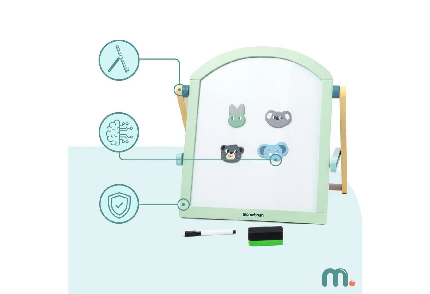 Mamabrum Kinderstaffelei 2in1 Magnettafel Kreidetafel mit Ständer