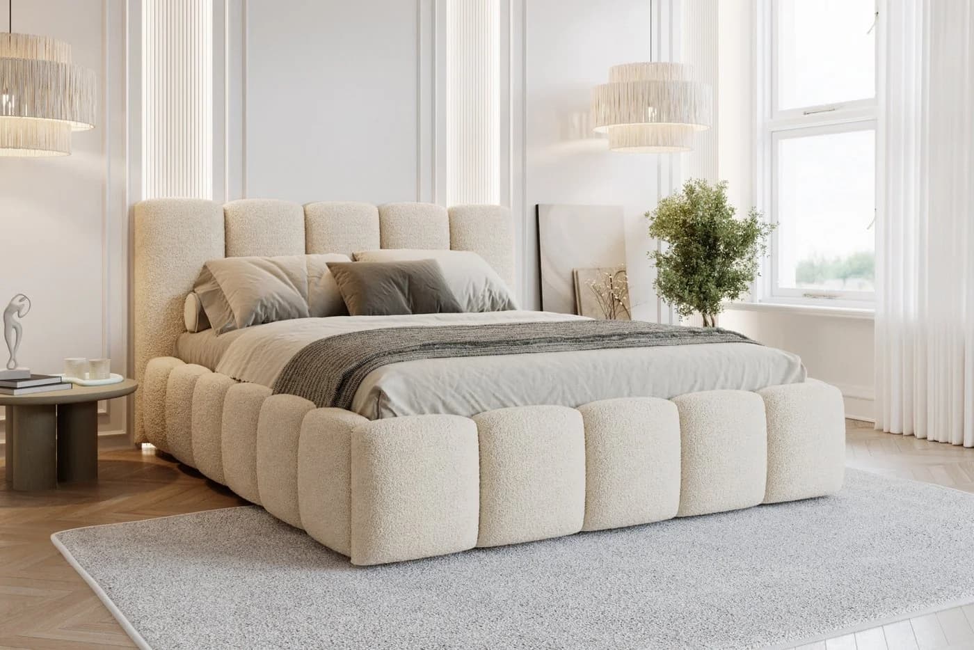Deine Möbel 24 Polsterbett VIVIAN Bubble Bett Stauraumbett Bouclé