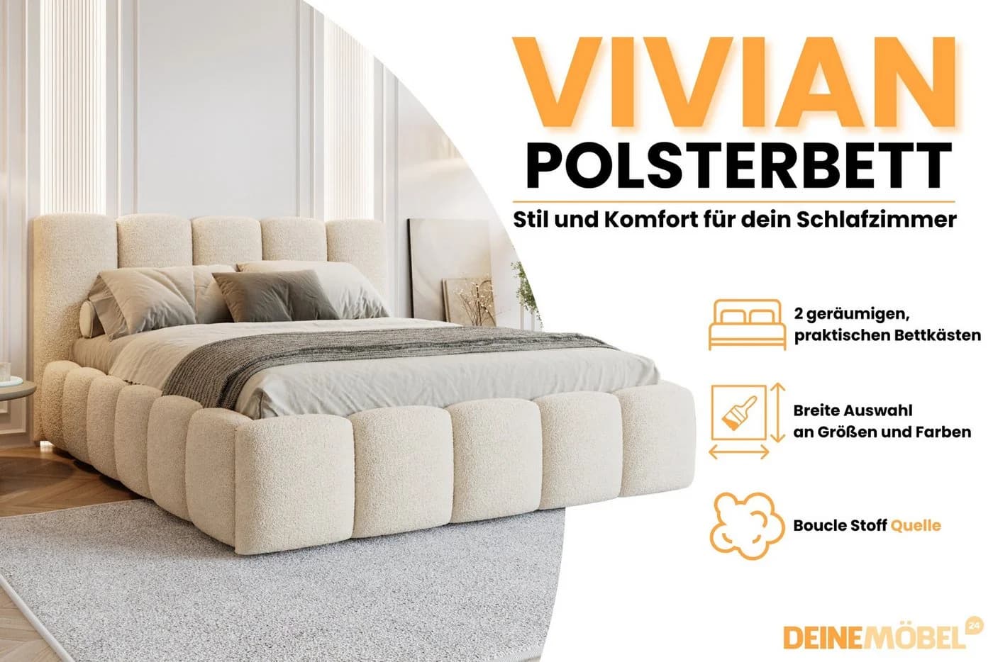 Deine Möbel 24 Polsterbett VIVIAN Bubble Bett Stauraumbett Bouclé - Bild 3