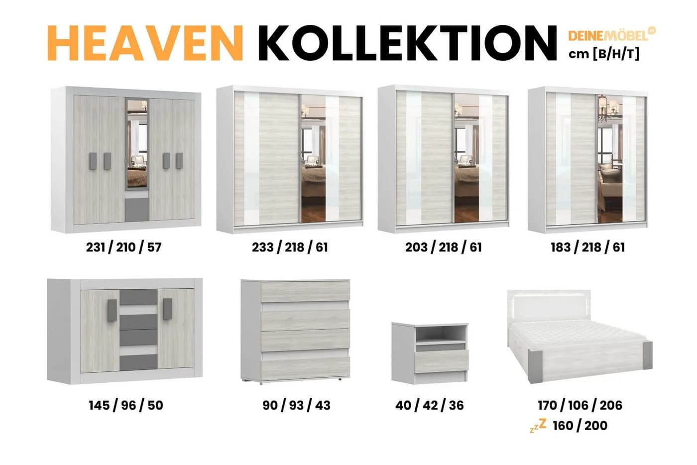 Deine Möbel 24 Kleiderschrank HEAVEN 5D mit Spiegel Weiß - Bild 5