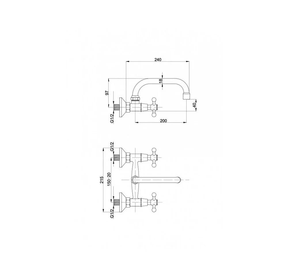 Hydroland Spültischarmatur Retro Wand Zweigriff Mischer Chrom