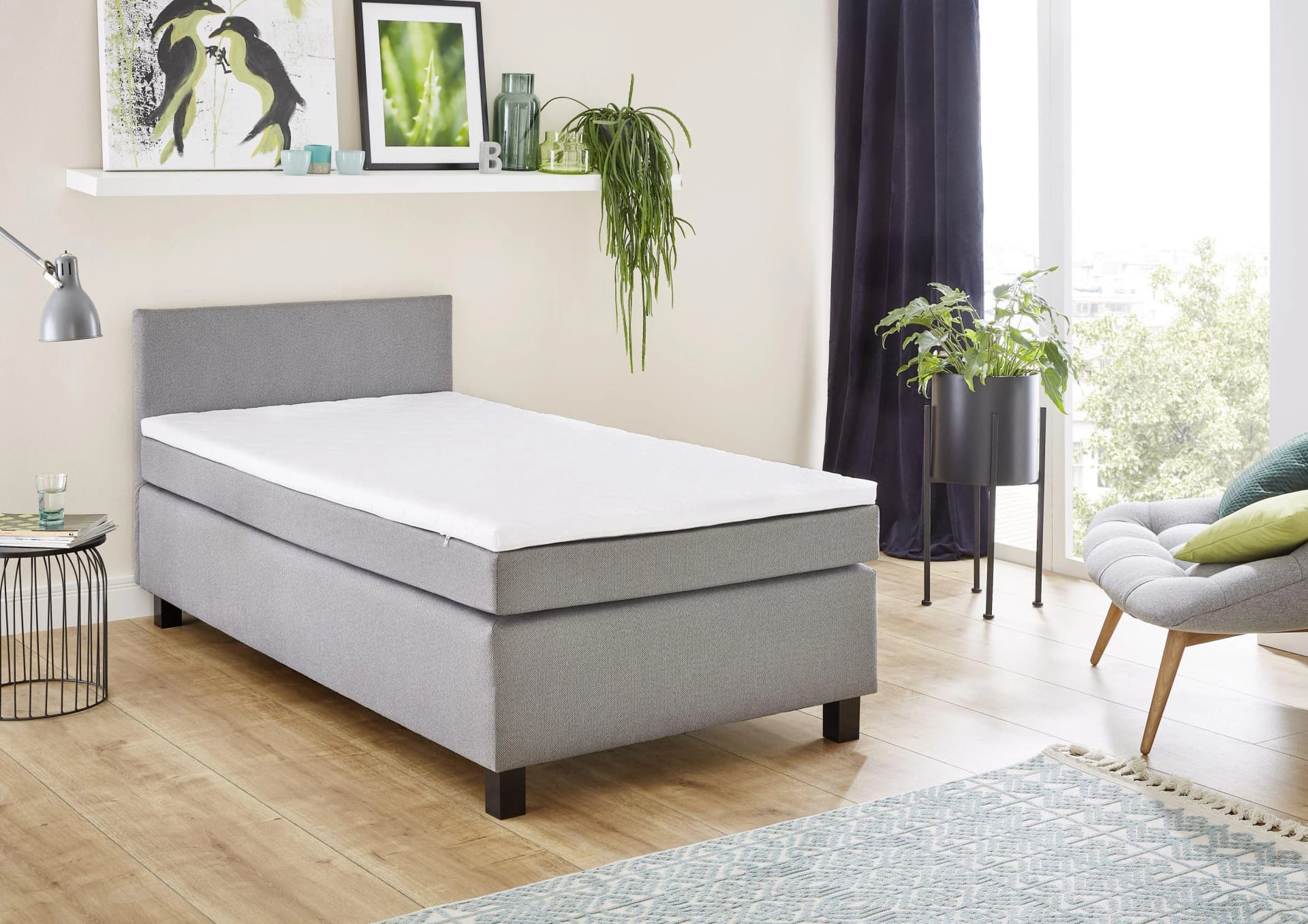 SUN GARDEN Boxspringbett SALLY Silber Stoff Bonellfederkern