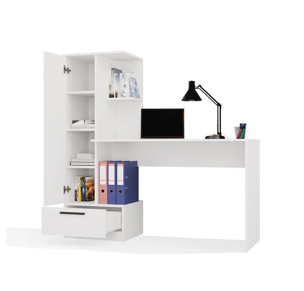ibonto Regal-Schreibtisch COSMO Weiß mit Bücherregal und Schublade